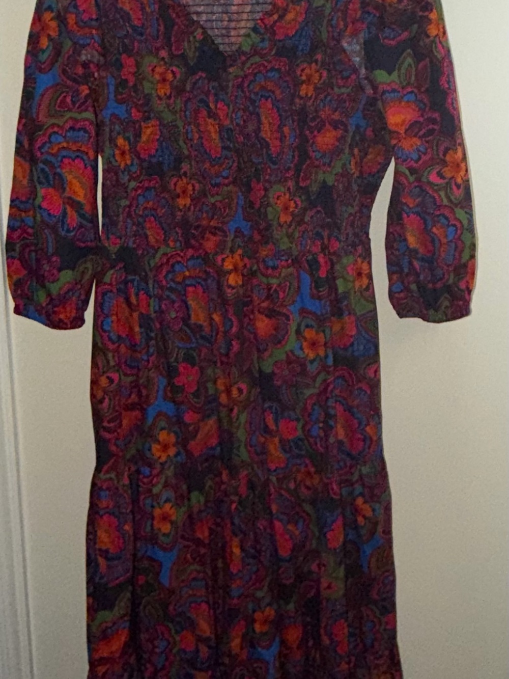 Sugarlips V-Neck Tiered Midi Dress in Purple and Blue Paisley